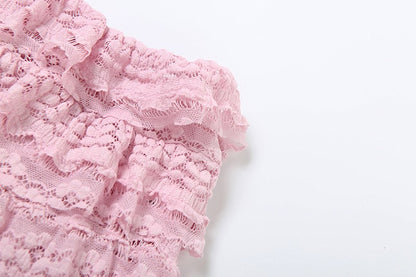 2025 New Fashion Sweet Temperament Solid Color Lace Spice Girl Pleated Low Waist Navel Shorts Femininity Sexy