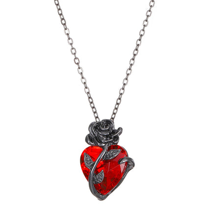 Colar Gótico Rosa Vermelha Amor Joias Y2K Femininas Delicado Tom Prata Pingente Coração Humano Ensanguentado Presentes Personalizados