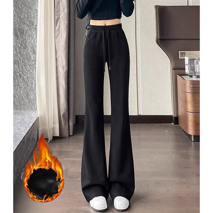 Winter Girls Fashion High Waist Thermal Fleece Pants Lady Snow Warm Straight Leg Plush Trousers Female Hot Sale Thin Pants