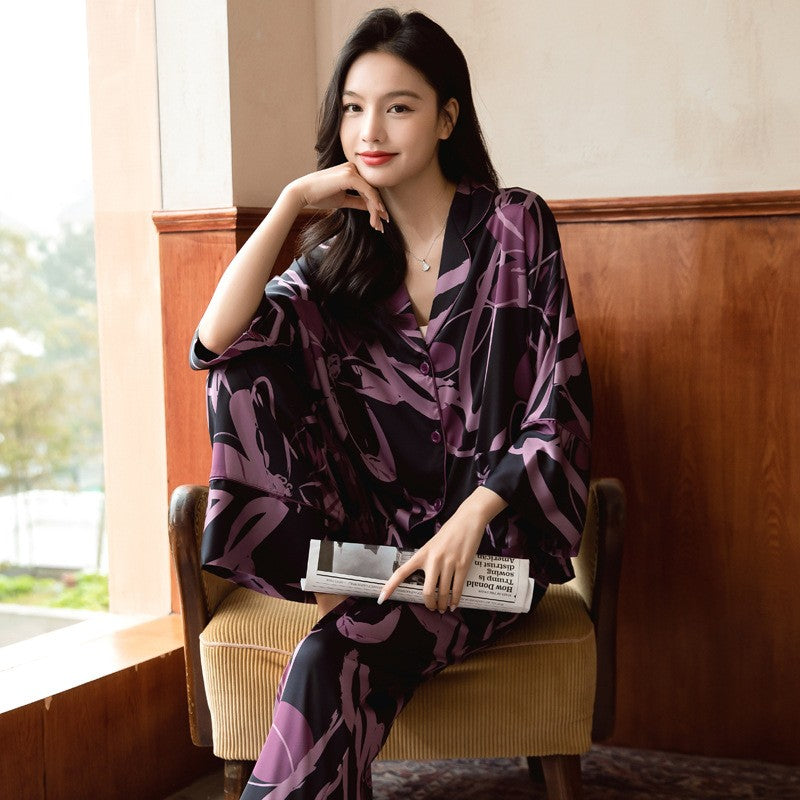Premium Women's Ice Silk Pajama Set Lightweight Long Sleeve Loungewear Fashionable Silk Design Luxurious Comfort for Homewear