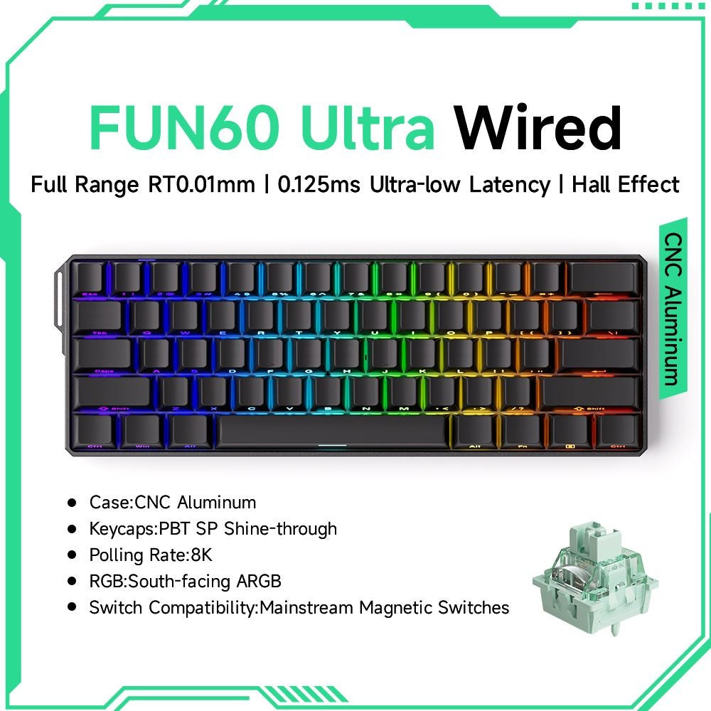 Akko MonsGeek FUN60 Teclado Mecânico Interruptor Magnético Teclados Gamer 60% Gatilho Rápido 0,01mm 8K ARGB HE/TMR Teclado Personalizado