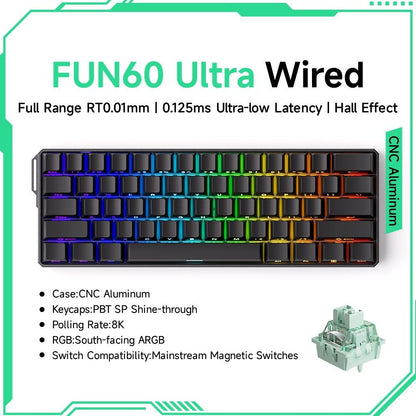 Akko MonsGeek FUN60 Teclado Mecânico Interruptor Magnético Teclados Gamer 60% Gatilho Rápido 0,01mm 8K ARGB HE/TMR Teclado Personalizado