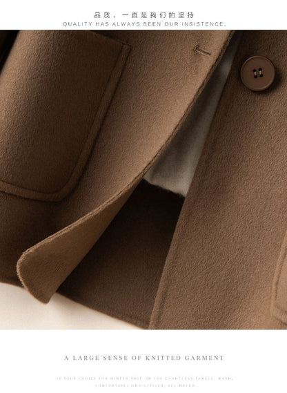 2025 Autumn Winter New Double-Sided Wool Coat Women Section Short Woolen Coats Single-breasted Black Khaki Cardigan Outerwear