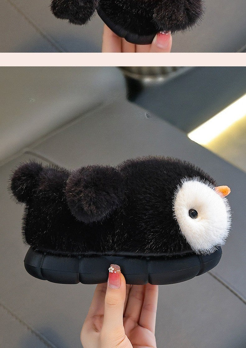 Cute Penguin Boys' Girls' Cotton Slippers 2025 New Winter Fashion Children's Eva Cotton Shoes Non Slip Warm Velvet Home Slippers