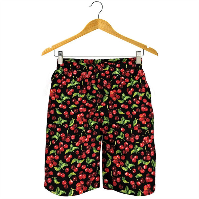 Fashion Cherry 3D Printed Beach Shorts Men Clothes Cartoon Fruits Pattern Swim Trunks Summer Streetwear Oversized Short Pants