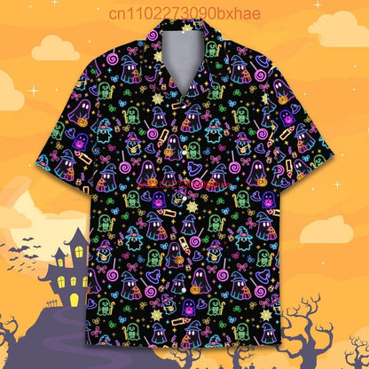 Cute Cowboy Ghost Hawaiian Shirt for Men Women Youth Funny Pumpkin Halloween Shirt Kawaii Spooky Spirit Button Down Party Shirt