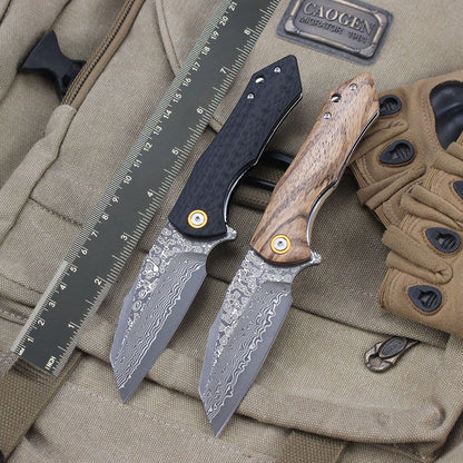 Damascus Pattern Folding Knife Wood Handle Portable Outdoor Self-defense Pocket knife High Hardness EDC Camping Kitchen Knives