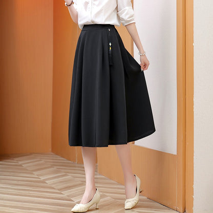 2024 New Solid Color Fringe Skirt Summer Classic Clothing Women's Loose Plus Size Skirt New Street Elegance Calf Belly Skirt