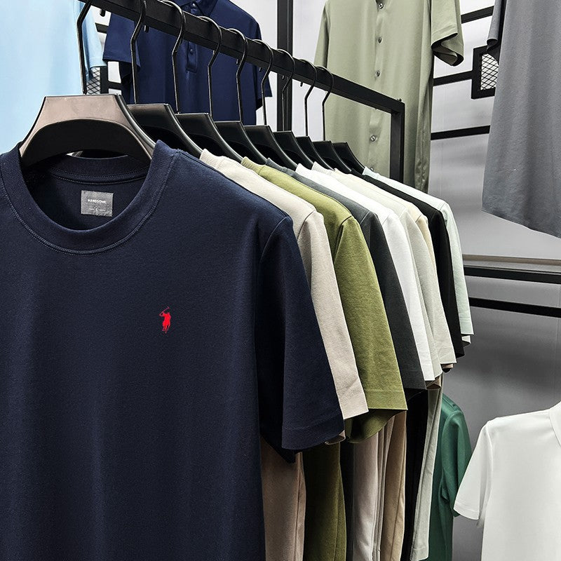 High end silky cotton breathable short sleeve T-shirt men summer designer Paul brand embroidered fashion casual round neck top