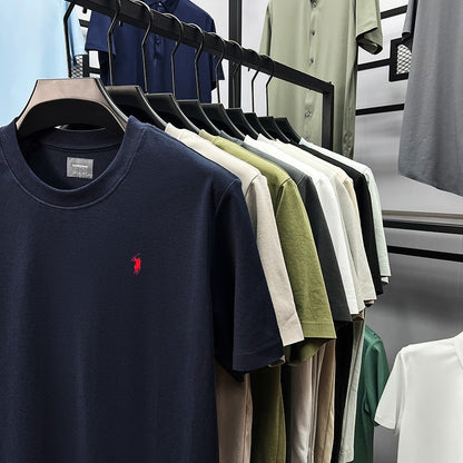 High end silky cotton breathable short sleeve T-shirt men summer designer Paul brand embroidered fashion casual round neck top