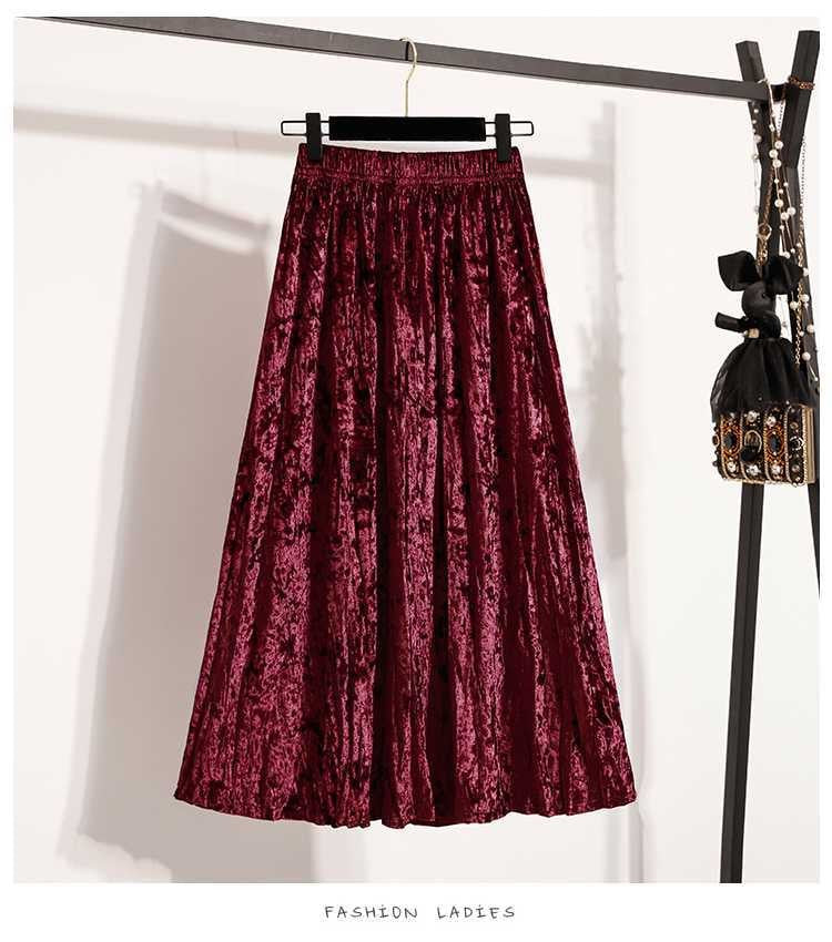 Plus Size Plus Size Women's Velvet Pleated A- Line Midi Skirt Autumn Winter Slimming Half-length Versatile Fashionable Commut...