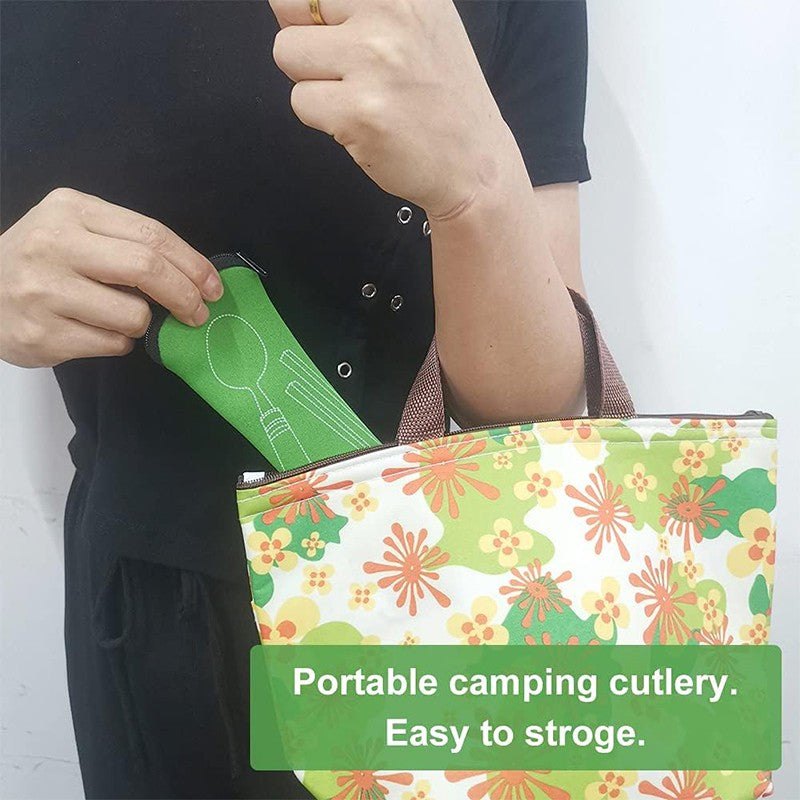 2 Peças Garfo-Colher de Aço Inoxidável 2 em 1 com Bolsa para Talheres Garfo-Colher Portátil para Acampamento Garfo-Colher Reutilizável Kit de Utensílios de Cozinha