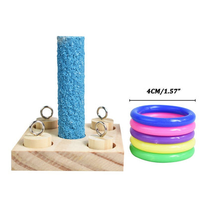Conjunto de Brinquedos de Treinamento para Pássaros, Quebra-cabeça de Blocos de Madeira para Papagaios, Anéis Plásticos Coloridos, Brinquedo de Mastigar para Treinamento de Inteligência, Suprimentos para Pássaros
