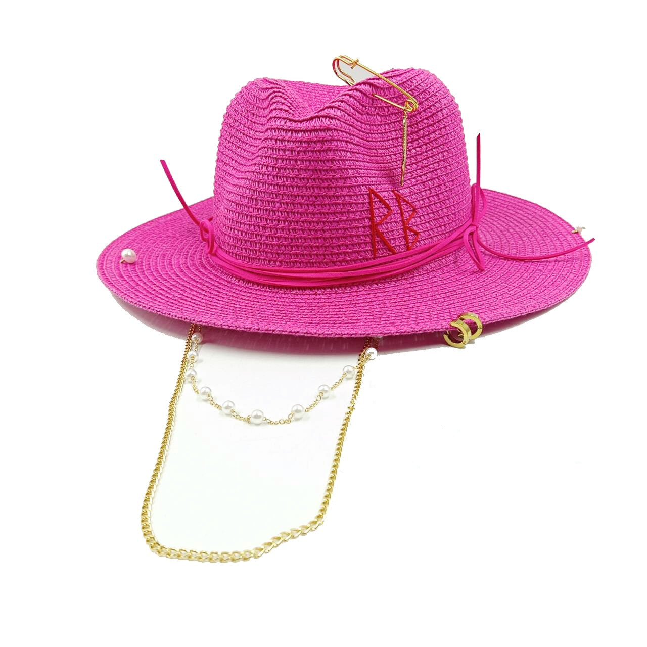 Chapéu de Palha Corrente Punk 2023 Novo Chapéu de Sol Acessórios Corrente Dourada Jazz Hip Hop Chapéu de Verão Estilo Punk Chapéu de Praia Chapéu de Igreja