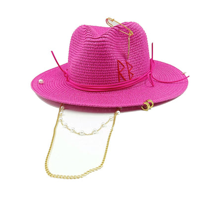 Chapéu de Palha Corrente Punk 2023 Novo Chapéu de Sol Acessórios Corrente Dourada Jazz Hip Hop Chapéu de Verão Estilo Punk Chapéu de Praia Chapéu de Igreja