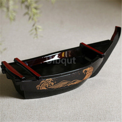 Black red sushi sashimi boat ice food seafood plate salmon sashimi tray Creative Japanese food container sushi barrel decor boat