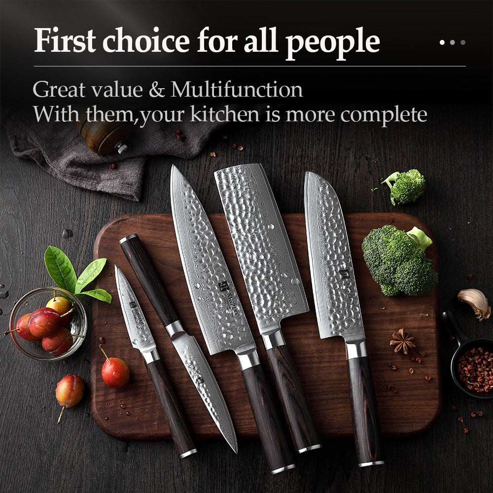 XINZUO 1-5 PCS Kitchen Knives Set VG10 Damascus Stainless Steel Sharp Chef Santoku Nakiri Slicing Paring Knife Pakkawood Handle