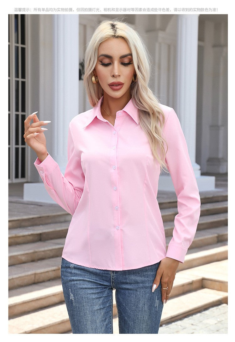 1pcs Woman Spring Autumn Solid color Shirts Lady Casual Long Sleeve Turn-down Collar Loose Shirt Female Fashion Temperament Tops