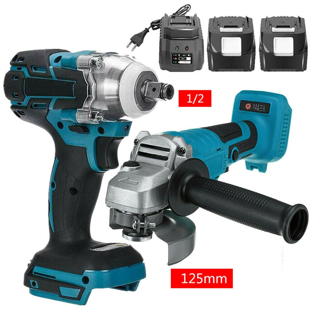 Conjunto combinado de esmerilhadeira angular elétrica sem escova de 125mm de 18V para parafusadeira de impacto e ferramenta elétrica Makita