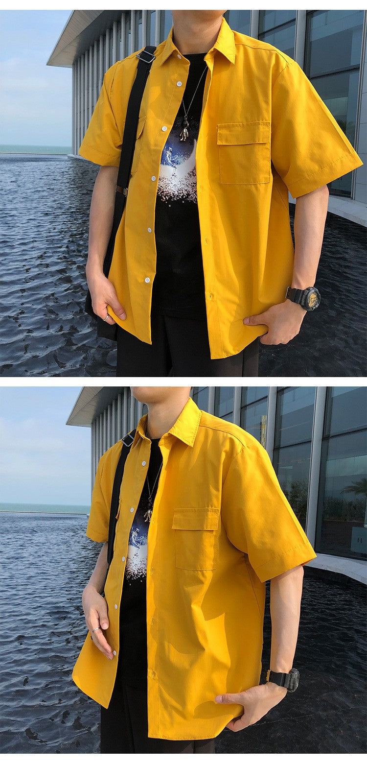 Summer Basic Shirts for Men 2025 New Half Sleeve Cargo Shirts Loose Casual Lapel Cardigan Tops Male Shirt Coats Retro Streetwear