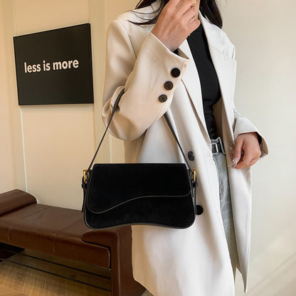 Solid Color Striped Flannel Women Crossbody Bag Quiet Luxury Designer Bag Fashionable Elegant PU Leather Shoulder Bags for Women