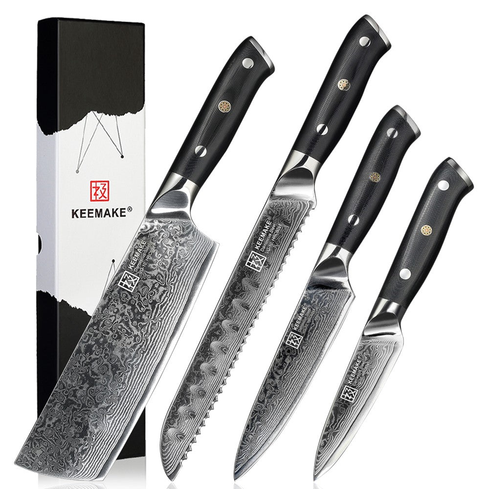 Conjunto de Facas de Cozinha KEEMAKE Design Faca de Utilidade Japonesa para Chef Faca de Corte de Aço Damasco de Alto Carbono para Vegetais e Carnes