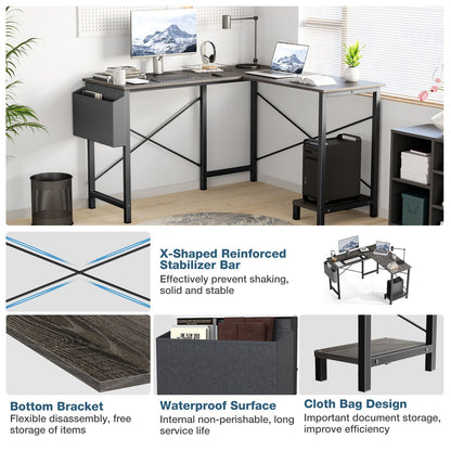 JHK Gaming Corner 50 Inch Office Writing PC Wooden Table with CPU Storage Shelf & Side Bag for Home Office Bedroom Small Space