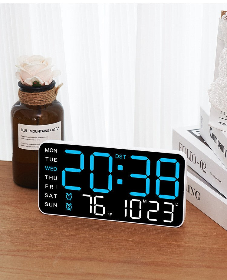 Large Digital Wall Clock Week Date Temperature Display Voice Control Table LED Alarm Clocks Brightness Adjustable 12/24H Clock