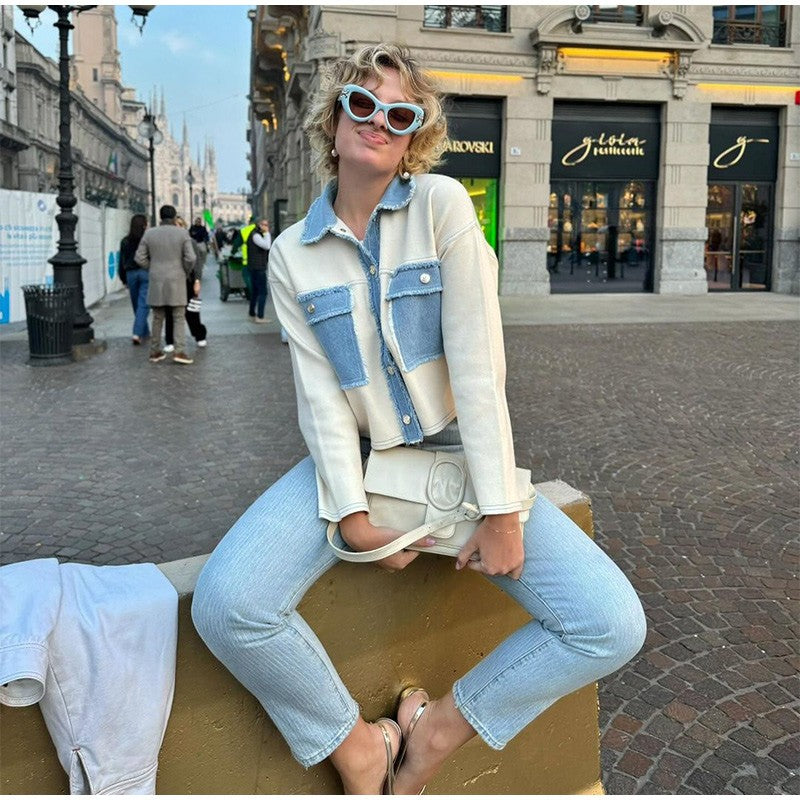 Women 's Jackets Laple Denim Patchwork Fringes Big Pockets Single Breasted Long Sleeve Coat Female 2025 Spring New Lady Outwears