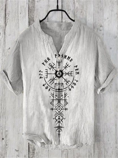 2024 Summer Retro Style European and American Popular Linen Short sleeved Shirt Fashion Hawaiian Shirt Button V-neck