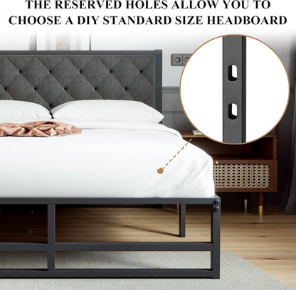 14 Inch Heavy Duty Full Size Metal Platform Bed Frame, Large Under Bed Storage Space, Strong Slats Support, No Box Sprin