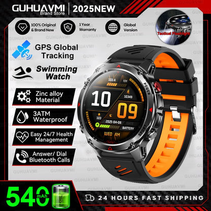 2025 Novo Smartwatch Profissional GPS Esportivo ao Ar Livre Corrida Rastreamento GPS Natação Bússola Altímetro 3ATM Pulseiras Esportivas Masculino