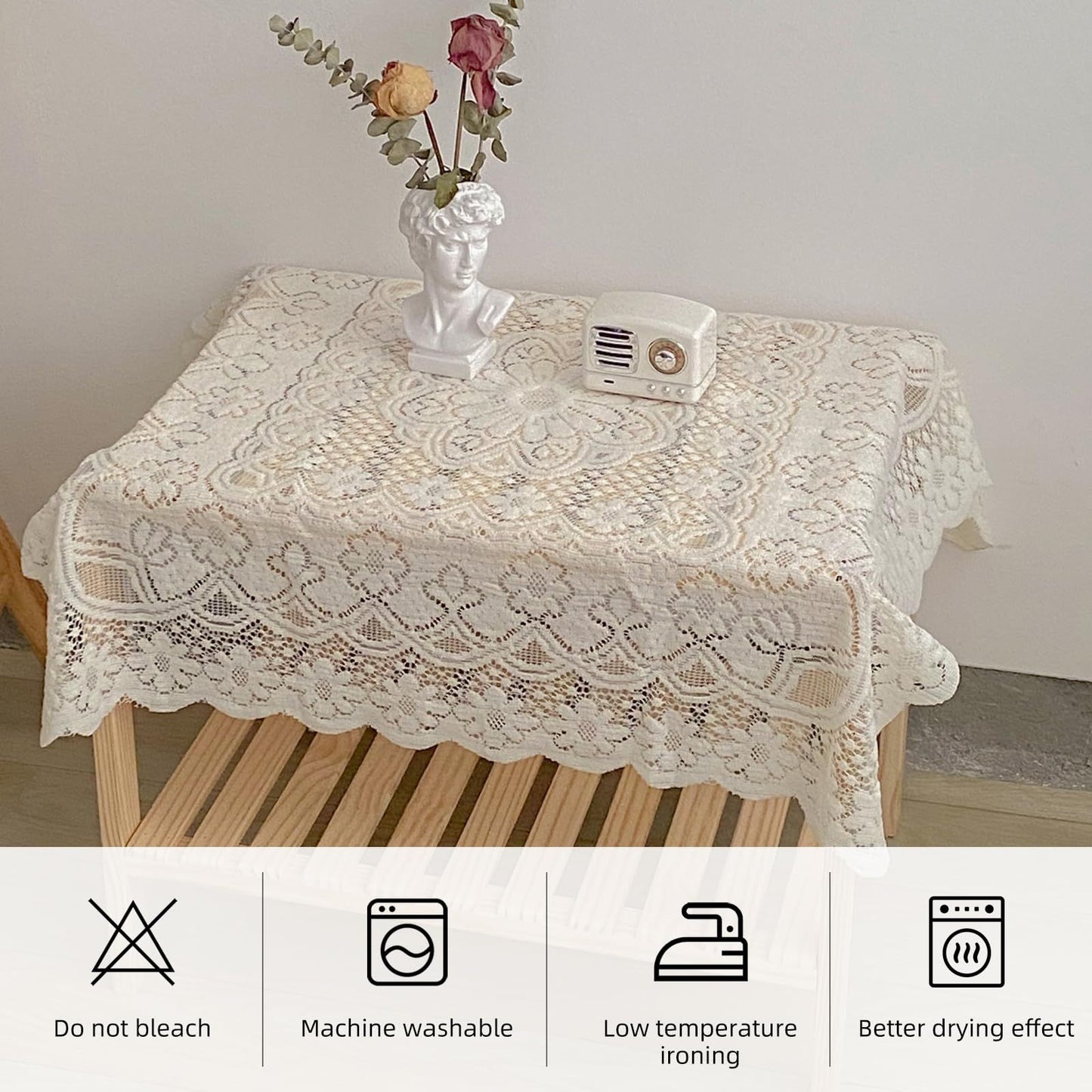 Square Lace Tablecloth  White Flower retro European Embroidered Dinning table  linen Cover wedding party garden home decoration