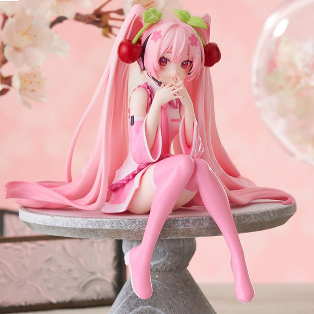 Boneca Anime Hatsune Miku em Vestido Rosa, action figure, brinquedo, PVC rosa cereja, decoração de cerejeira, presentes colecionáveis