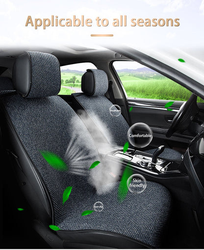 SEAMETAL Flax Car Seat Cover Breathable Sweatproof Linen Car Seat Cushion with Backrest Pad 4-Season Universal for 98% Vehicles