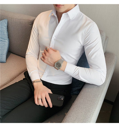 Plus Size S-7XL High Quality Men Dress Shirt 2024 Autumn Long Sleeve Solid Business Slim Shirts Homme Dress Social Casual Shirt