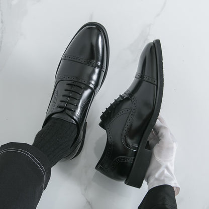 Men Oxford Shoes PU Solid Color Low Heel Classic Blok Carving Men Shoes Size 38-46