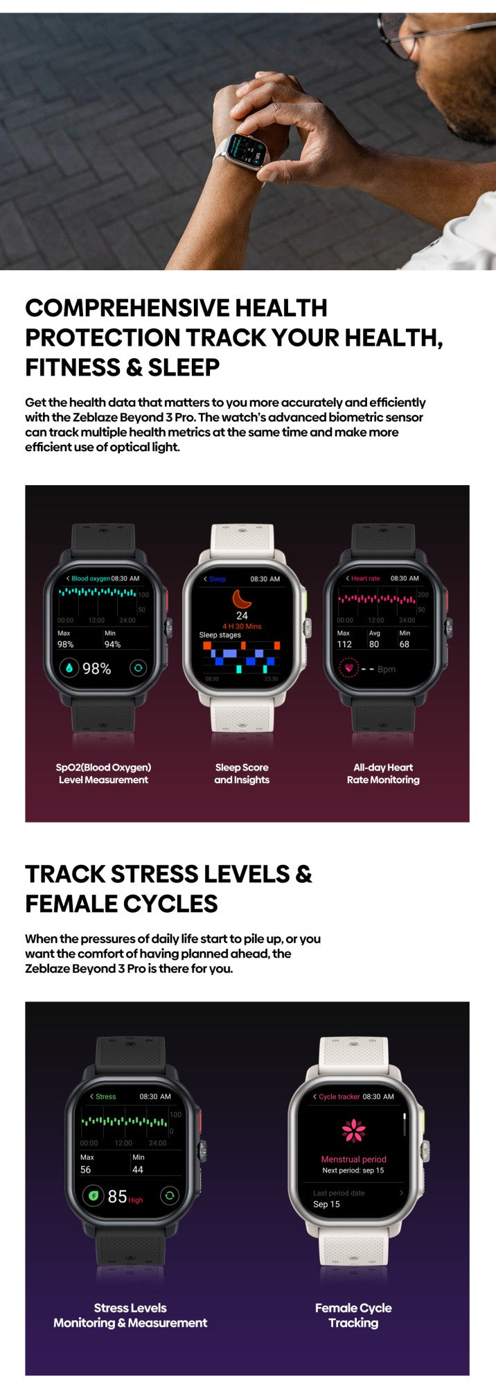 New Zeblaze Beyond 3 PRO GPS Smart Watch 2.15'' AMOLED Display Built-in GPS & Route Import Make/Receive Phone Calls Smartwatch