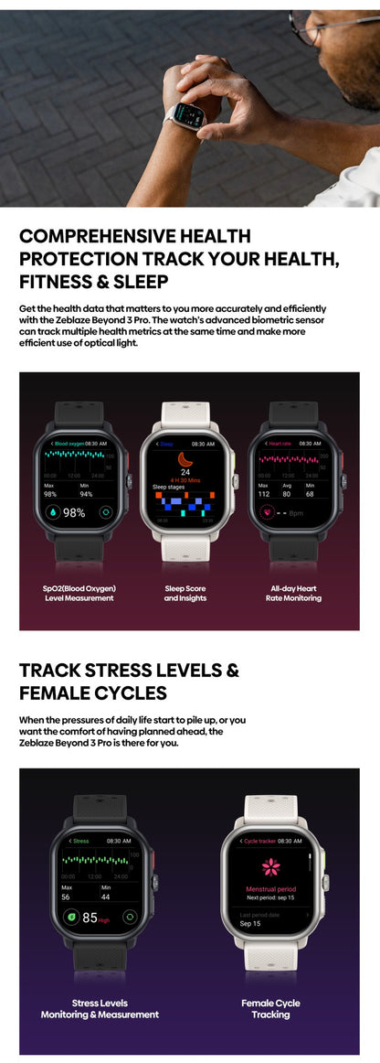 New Zeblaze Beyond 3 PRO GPS Smart Watch 2.15'' AMOLED Display Built-in GPS & Route Import Make/Receive Phone Calls Smartwatch