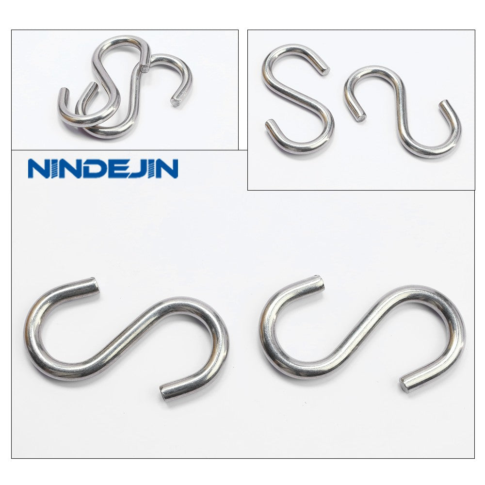 NINDEJIN 1-10 peças/pacote Ganchos S de Aço Inoxidável Reforçados M2 M3 M4 M5 M6 M8 M10 Gancho S Utilitário para Pendurar em Cozinha e Armário
