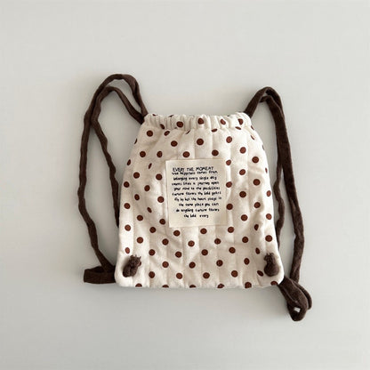 Mochila de cordão estilo coreano para bebês, inverno, bolinhas, listras, xadrez, leve, bolsa de ombro para crianças