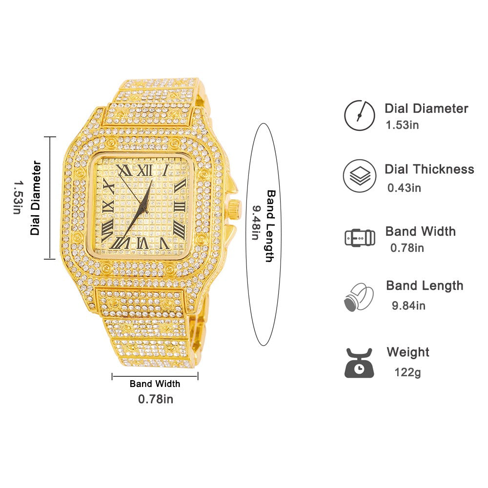 Popular Iced Out Watch Men Luxury Full Diamond Women Watches CZ Quartz Men's Watch Waterproof Hip Hop Male Clock Gift Jewelry