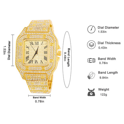 Popular Iced Out Watch Men Luxury Full Diamond Women Watches CZ Quartz Men's Watch Waterproof Hip Hop Male Clock Gift Jewelry