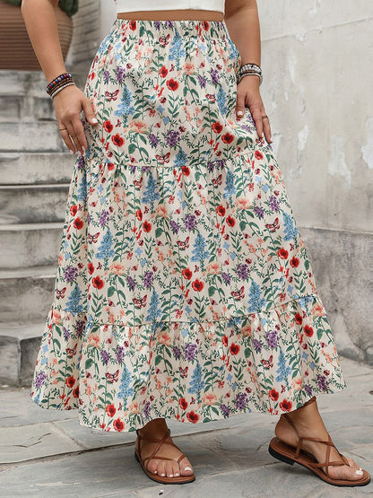 Women s Vintage Boho Style Maxi Skirt with Elastic Waistband Flowy Floral Print Summer Skirt for Casual Daily Wear