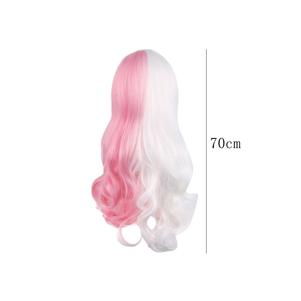 Perucas Monomi Cosplay Adereços de Anime Cabelo Sintético Cacheado Longo Rosa Branco Adereços de Carnaval para Festas