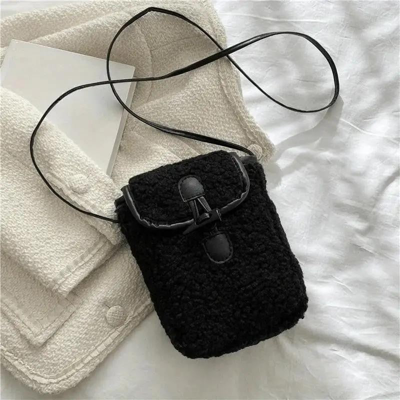 1 Pcs Women's Retro Lamb Fleece Bag Color Blocking Minimalist Mobile Phone Bag Single Shoulder Crossbody Small Bag