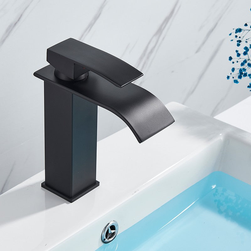 Matte Black Basin Faucet Deck Mounted Single Lever Bathroom Crane Waterfall Brass Bathroom Tap Hot Cold Water Mixer Taps