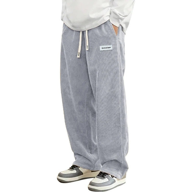 Animal Game Outdoor Mens Corduroy Casual Pants Loose Fit Baggy Pants Straight Sweatpants Elastic Waist Drawstring Streetwear