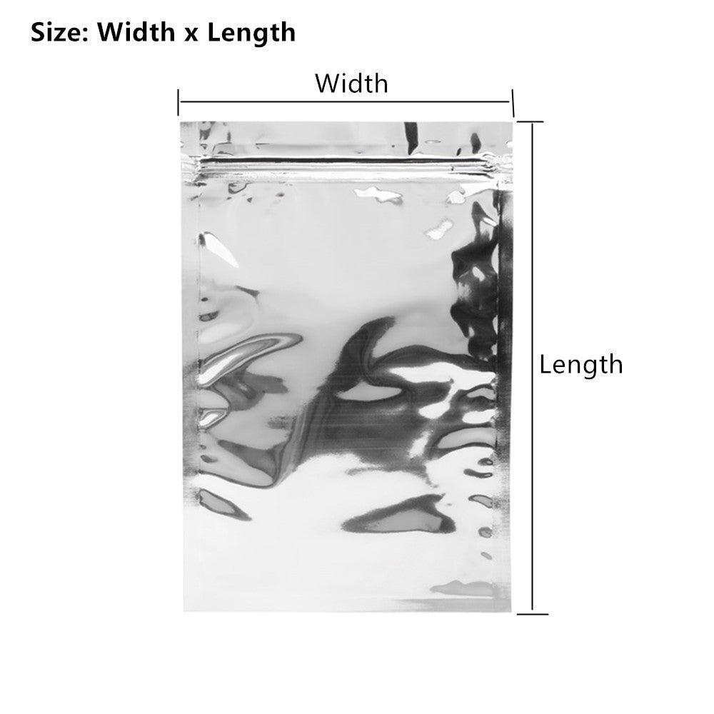 100pcs Silver Aluminum Foil Zip-lock Bags, Food Grade Aluminized Mylar Zipper Self Sealing Pouches for Cloth / Snacks Packaging