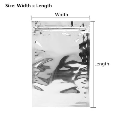 100pcs Silver Aluminum Foil Zip-lock Bags, Food Grade Aluminized Mylar Zipper Self Sealing Pouches for Cloth / Snacks Packaging